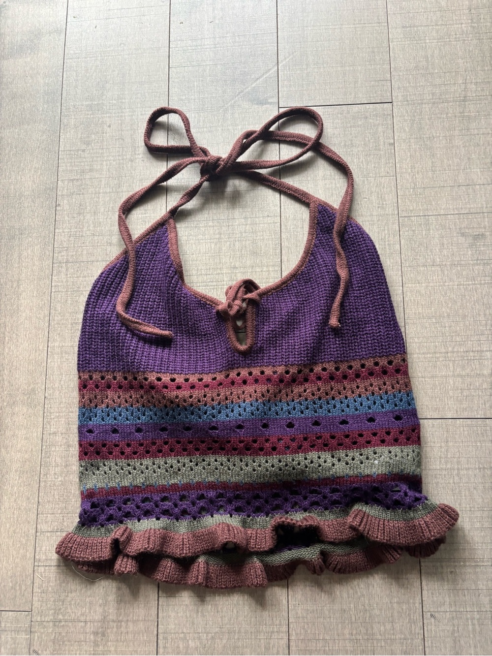 4 for $25- Knit Halter Crop Top in Purple with Multicolor Stripes
